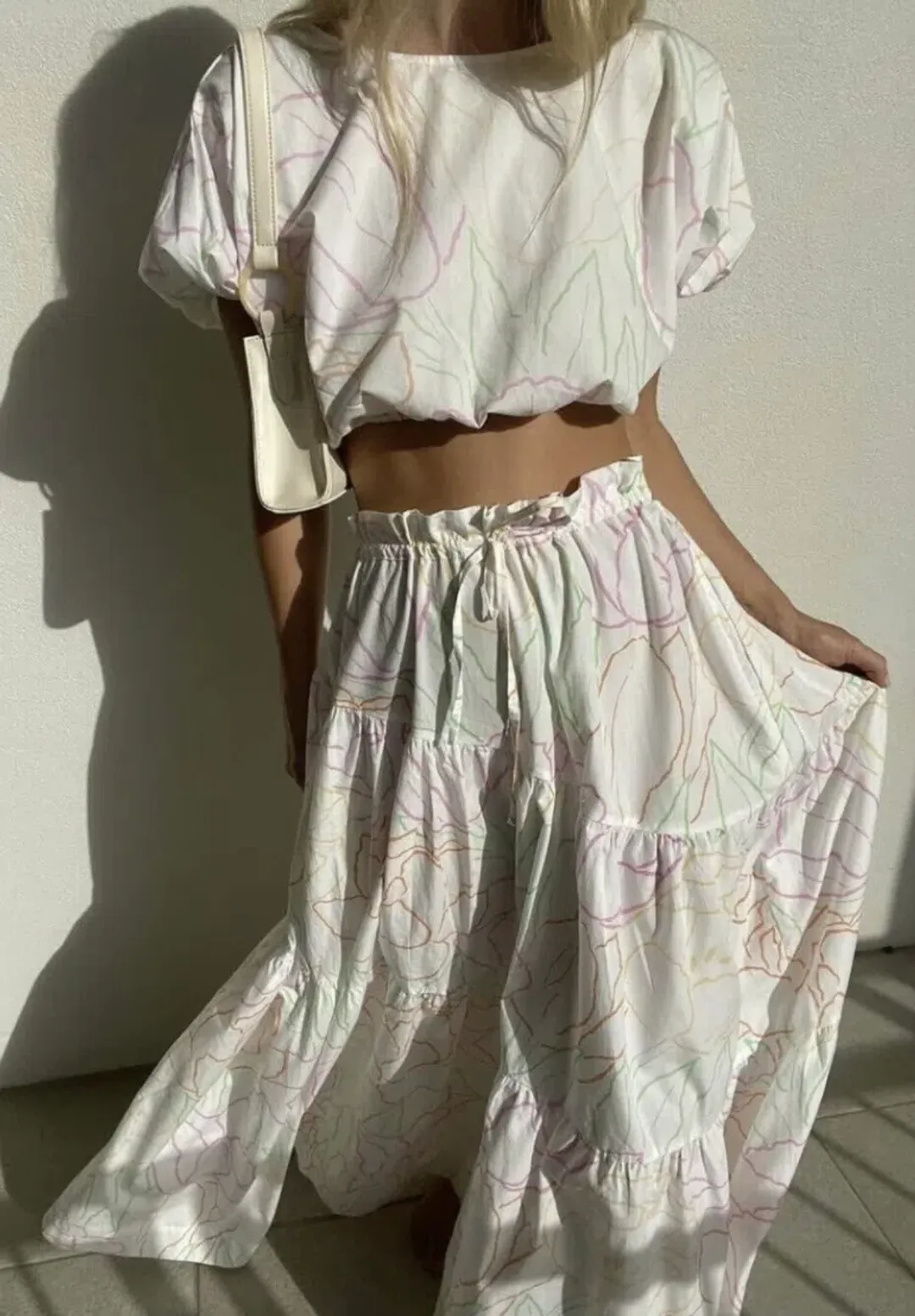 SWF Cropped Tee and Drawstring Tiered Skirt Set Print Size 8 for rent on The Volte - main image