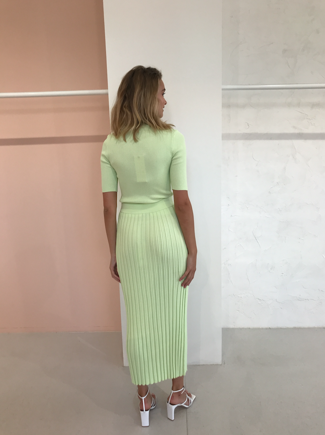 Bec & Bridge Citrus Club Knit Tee and Midi Skirt Set Key Lime Size 8 for rent on The Volte - main image