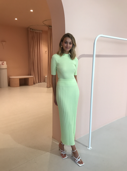 Bec & Bridge Citrus Club Knit Tee and Midi Skirt Set Key Lime Size 8 for rent on The Volte - image 4