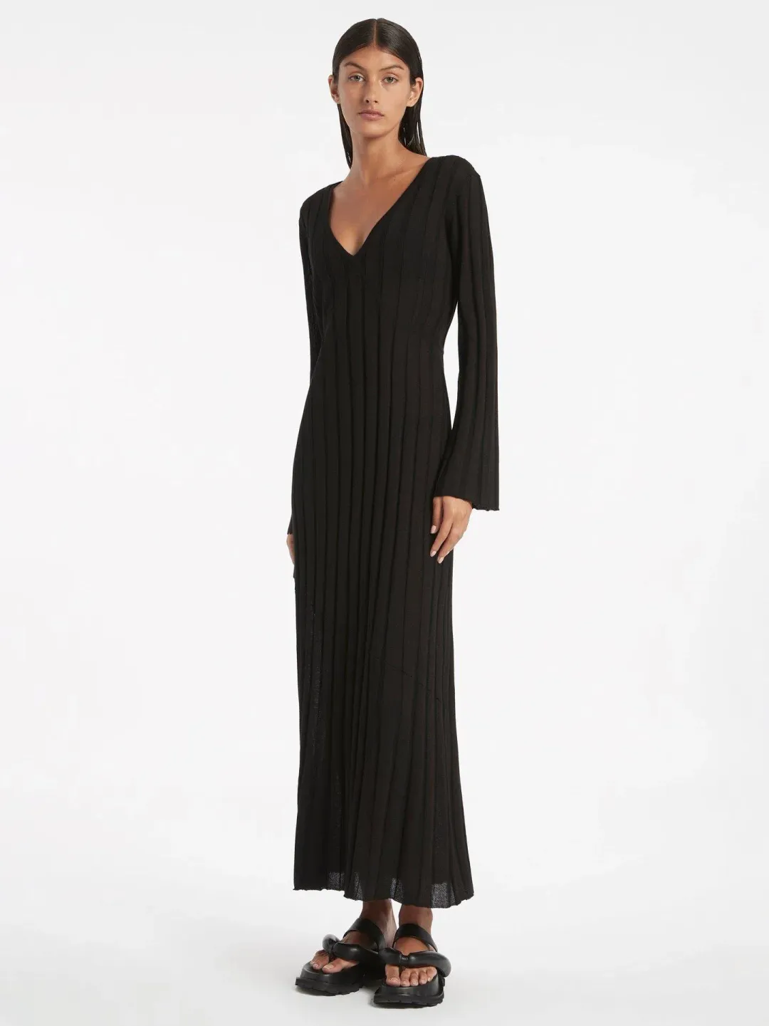 Sir The Label Basile V Neck Midi Dress Black Size 1 | AU 8 for rent on The Volte - main image