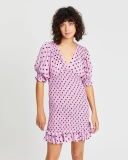 FAITHFULL THE BRAND Womens Purple Polka Dot Pouf Short Sheath Dress for rent on The Volte - image 3