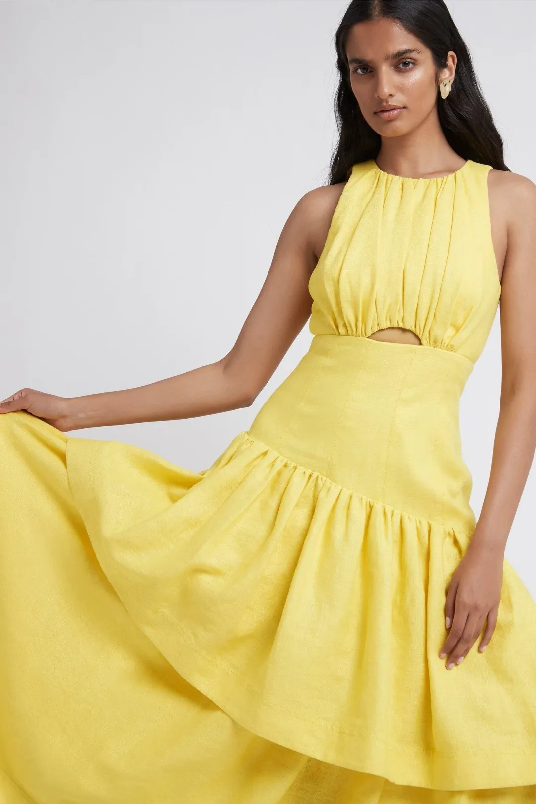 Aje Caliente Tiered Cut Out Dress Yellow Size 8 for rent on The Volte - main image