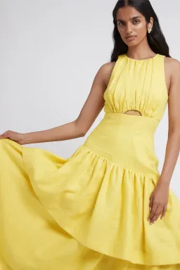 Aje Caliente Tiered Cut Out Dress Yellow Size 8 for rent on The Volte - image 1