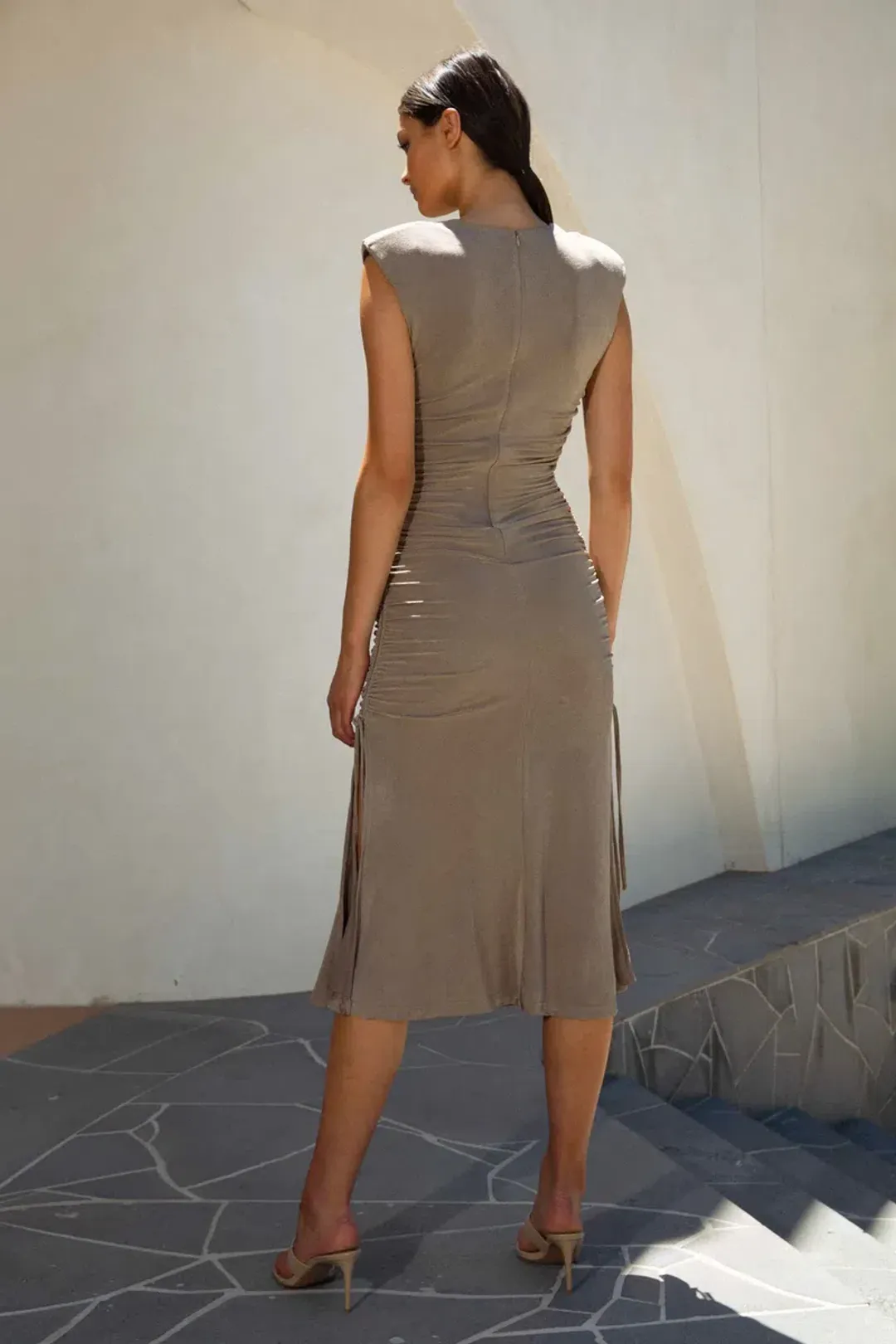 Misha Evangelie Midi Dress Khaki Size 12 for rent on The Volte - main image