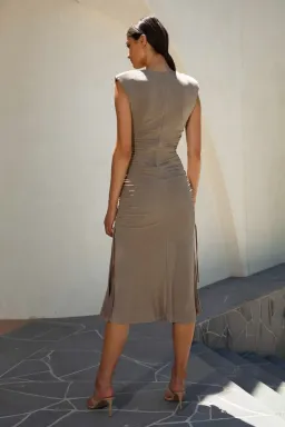 Misha Evangelie Midi Dress Khaki Size 12 for rent on The Volte - image 3