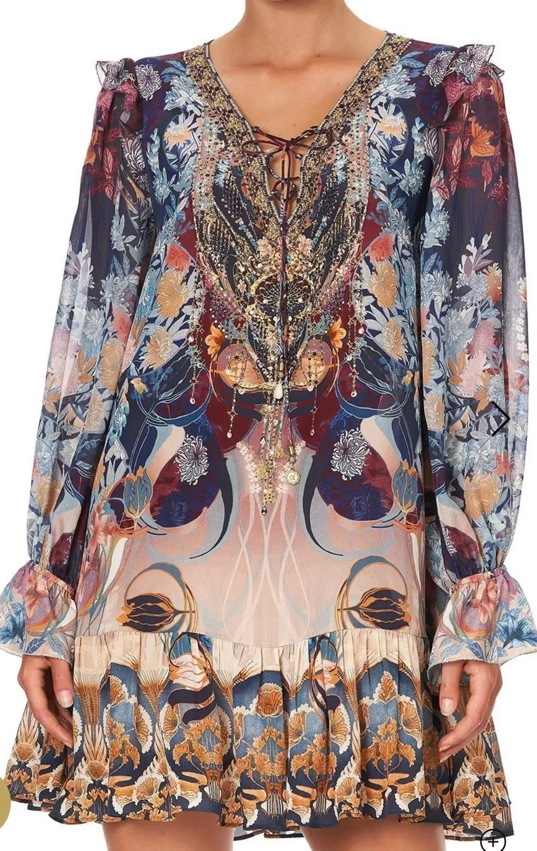 Camilla Nouveau Nights Ruffle Lace Up Dress Print Size XXL for rent on The Volte - main image