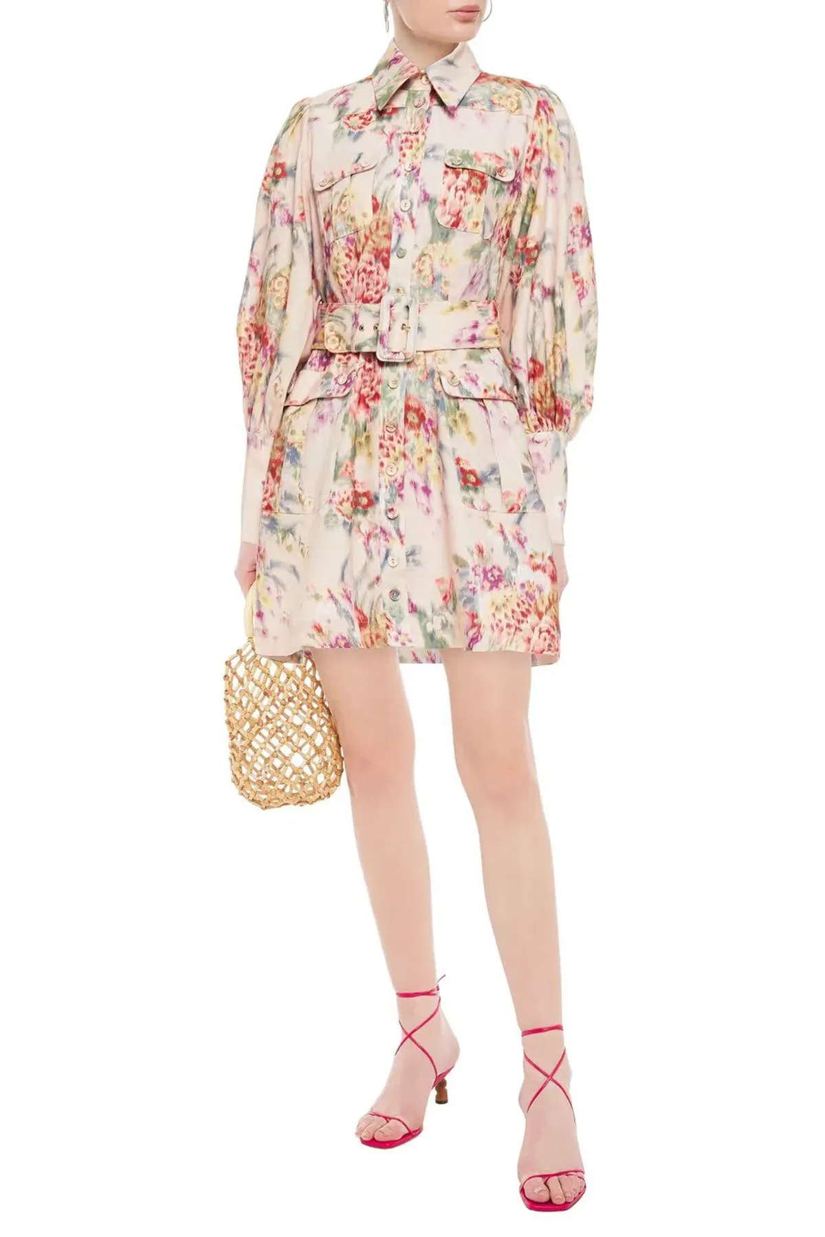 Zimmermann Wavelength Belted Linen Mini Dress Floral Size 6 - Image 1