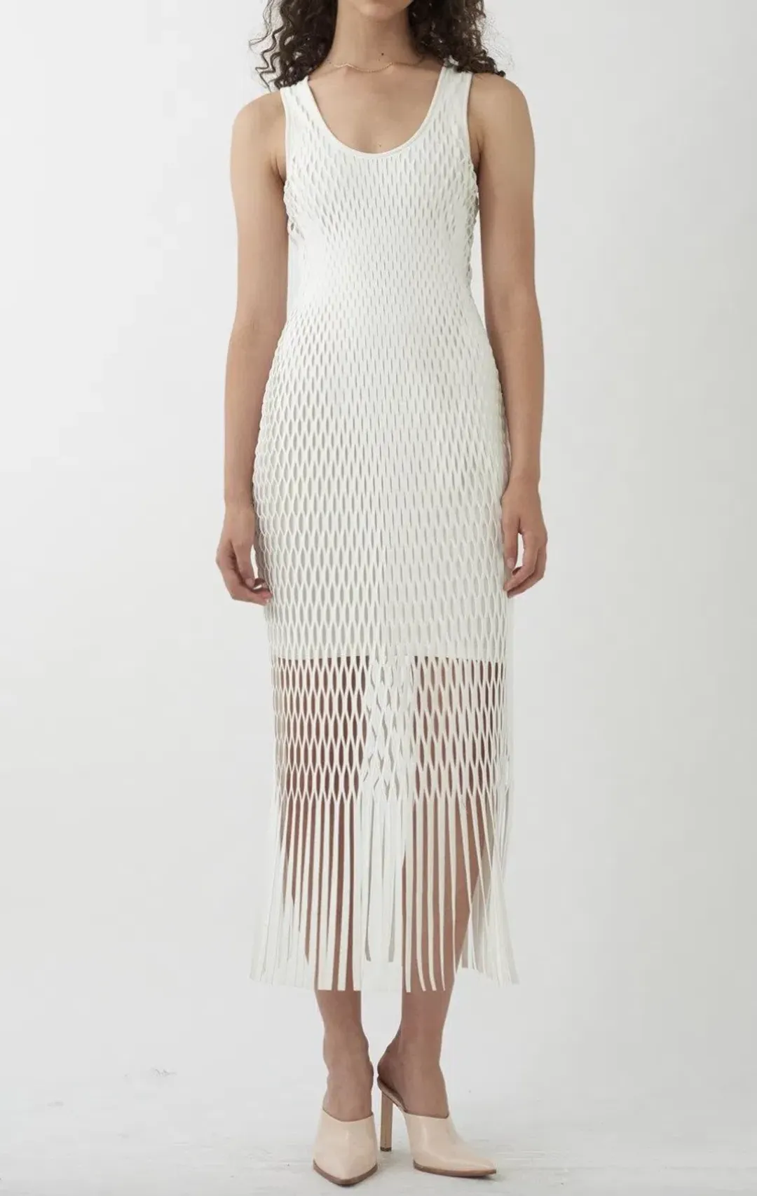 Off-White Long Laser-Cut Dress with Fringes for rent on The Volte - main image