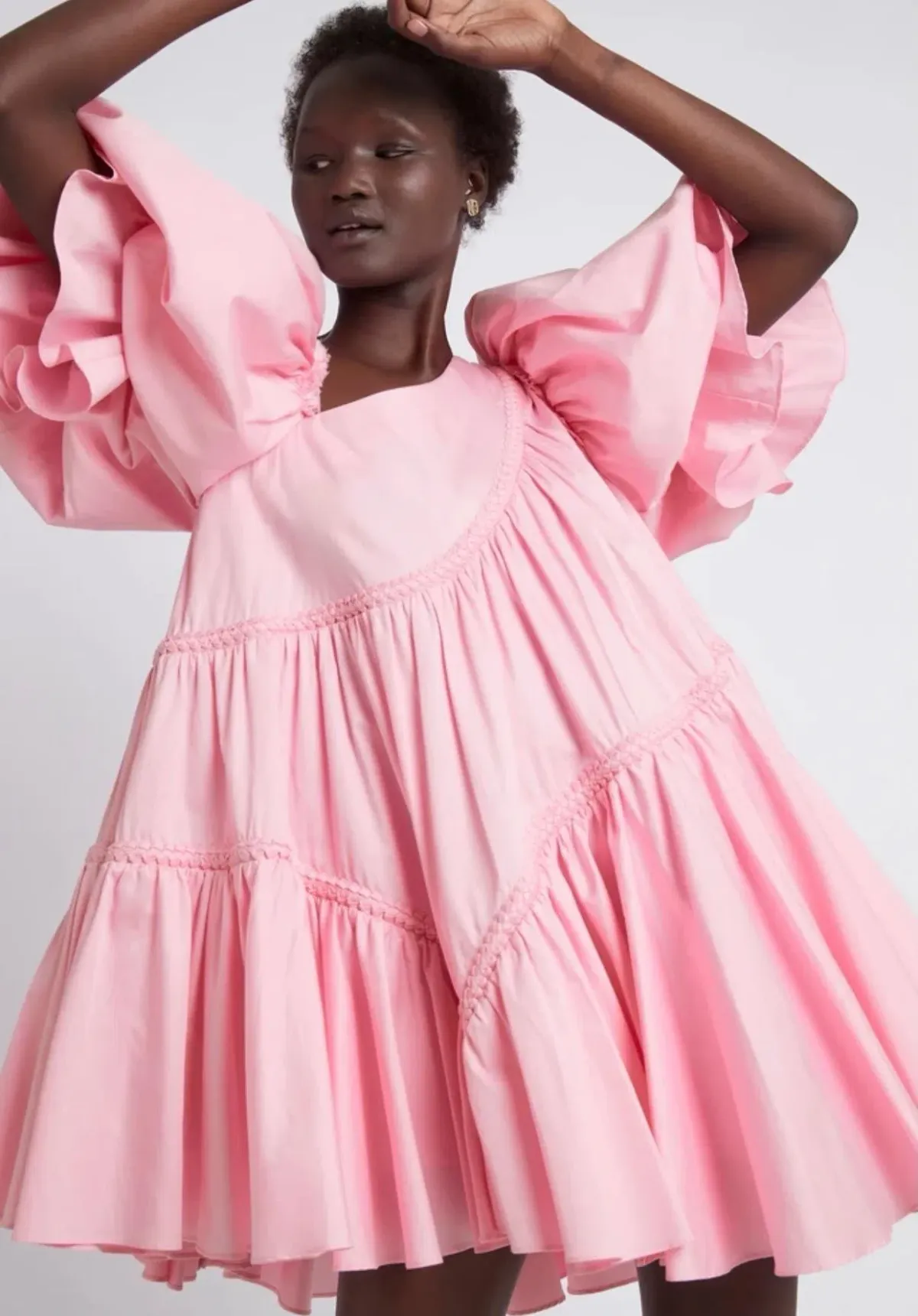 Aje Casabianca Braided Asymmetric Puff Sleeve Mini Dress Size 8 for rent on The Volte - main image