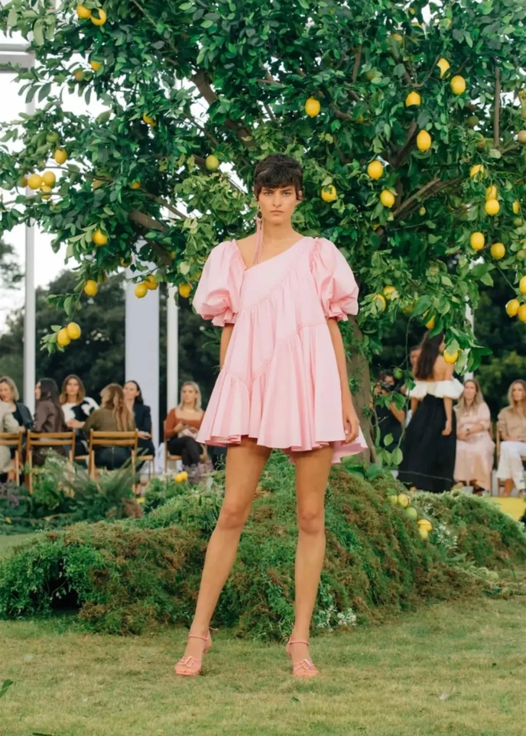 Aje Casabianca Braided Asymmetric Puff Sleeve Mini Dress Size 8 for rent on The Volte - main image