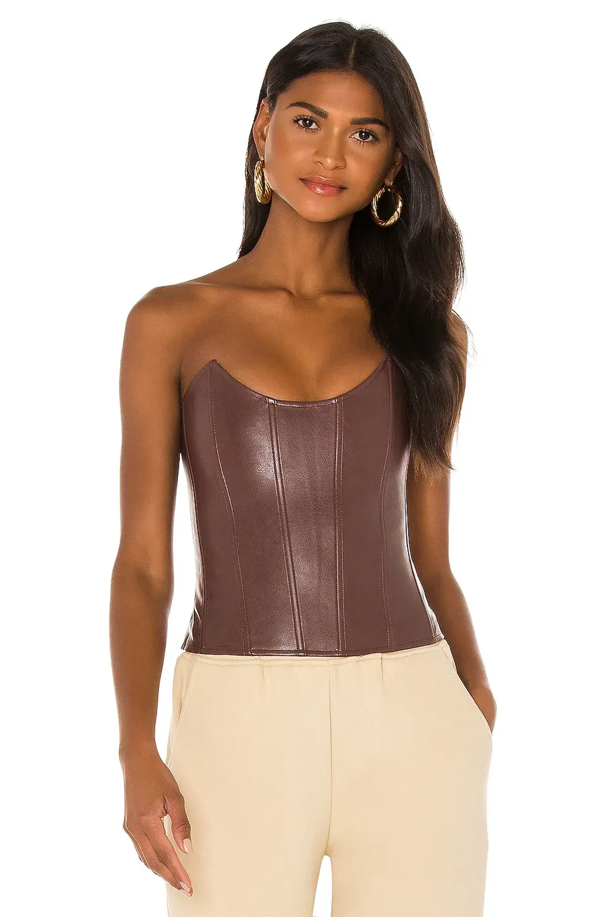 Miaou Leia Leather Corset Brown Size 6 for rent on The Volte - main image