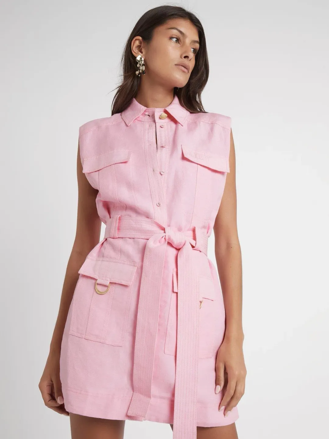 AJE Vista Linen Utility Dress Pink size 14 for rent on The Volte - main image