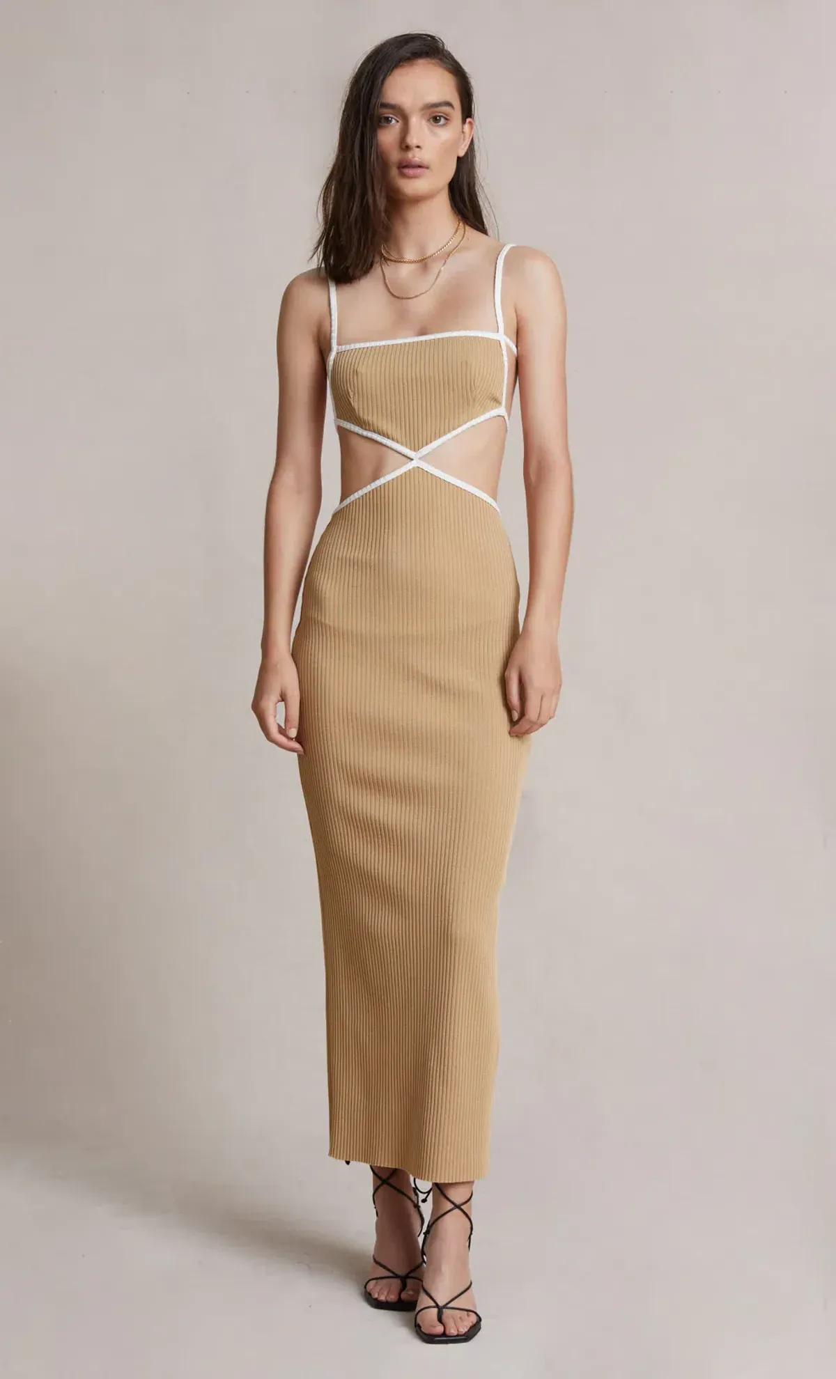 Bec and Bridge Coyote Midi Dress Brown Size 6 for rent on The Volte - main image