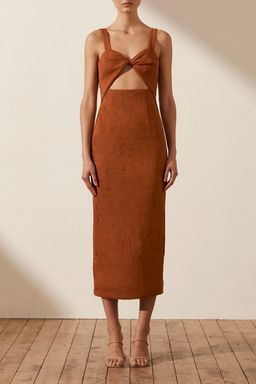 Shona Joy Simone Fitted Cut Out Midi Dress Terracotta for rent on The Volte - image 2