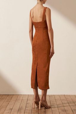Shona Joy Simone Fitted Cut Out Midi Dress Terracotta for rent on The Volte - image 3