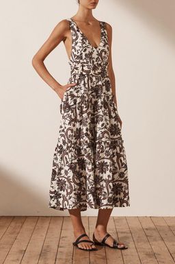 Shona Joy Dahlia Linen Tiered Midi Dress Floral for rent on The Volte - image 4