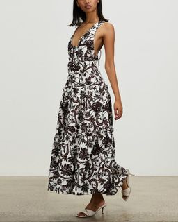 Shona Joy Dahlia Linen Tiered Midi Dress Floral for rent on The Volte - image 2