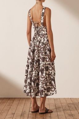 Shona Joy Dahlia Linen Tiered Midi Dress Floral for rent on The Volte - image 3
