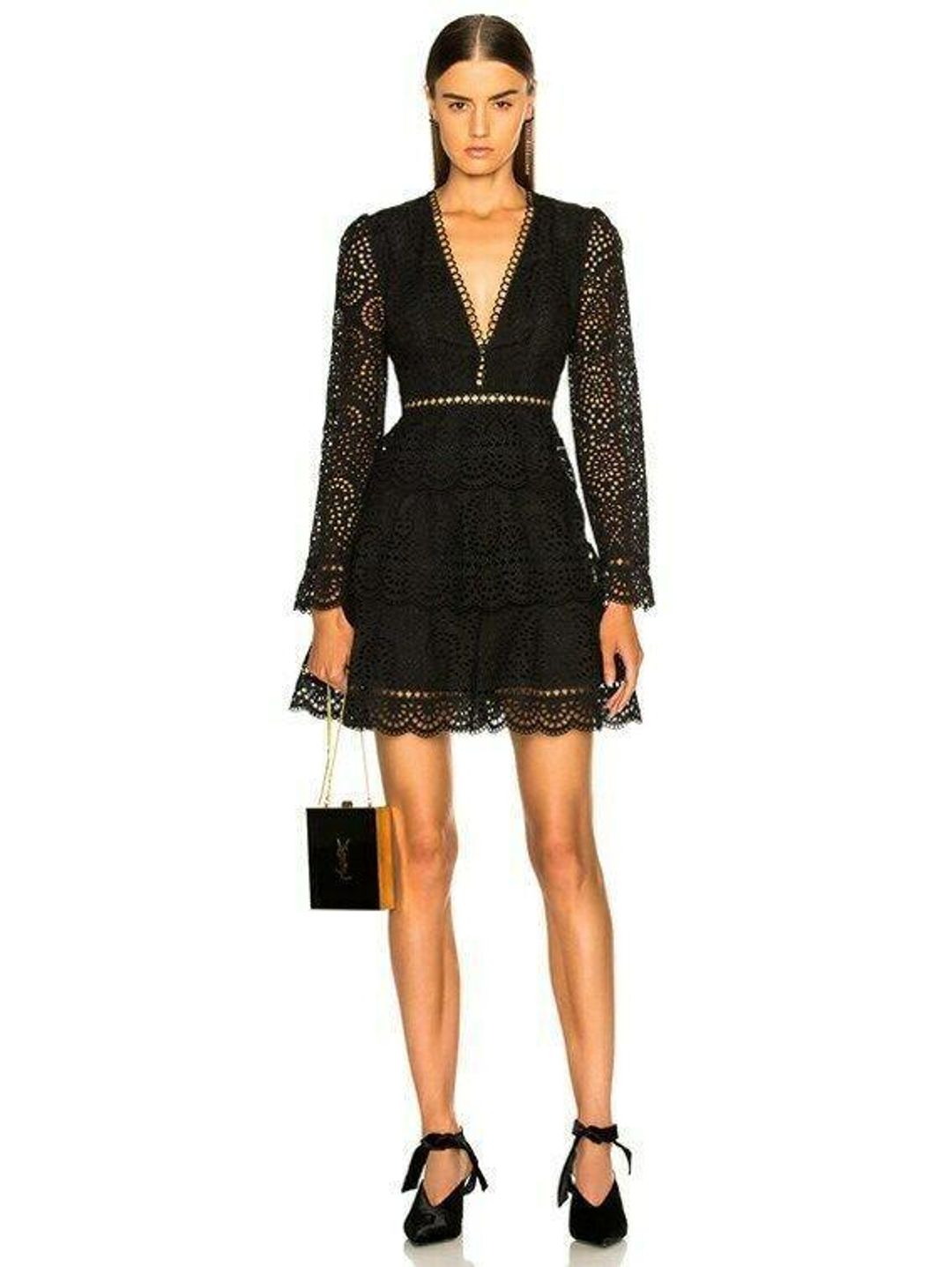 Zimmermann Tiered Cotton Eyelet Lace Mini Dress Black Size 1 / Au 10 for rent on The Volte - main image