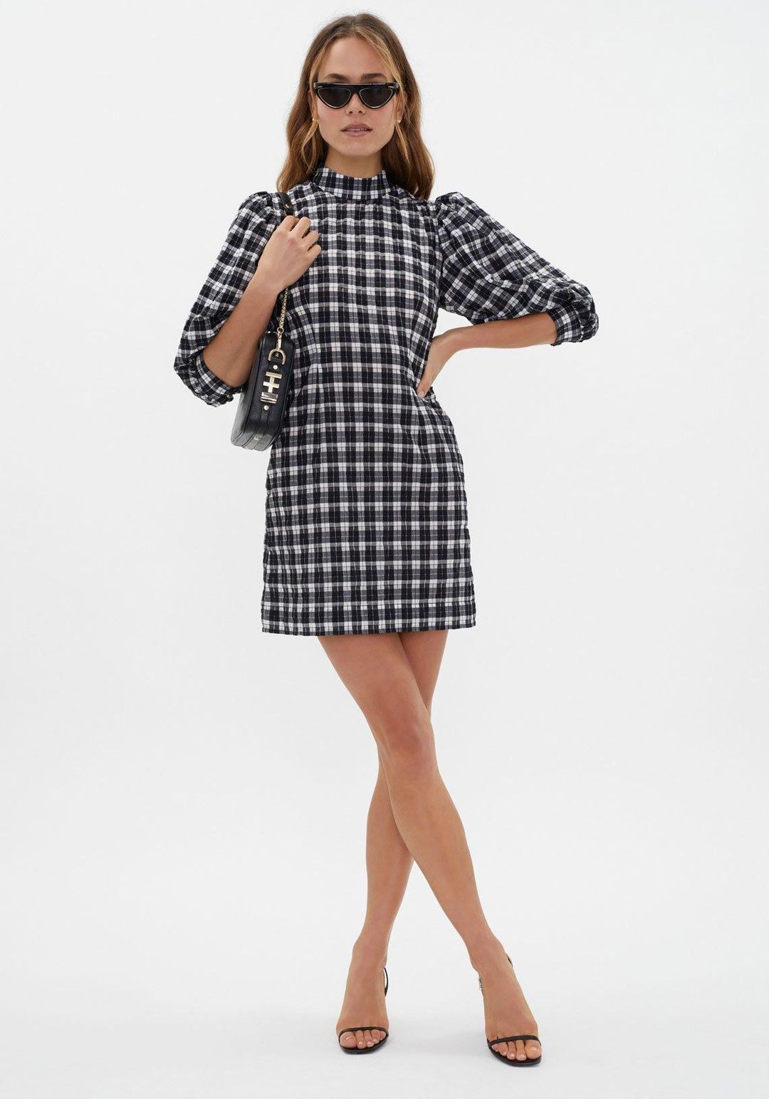 Ganni Seersucker Check Mini Dress Print Size 6 for rent on The Volte - main image