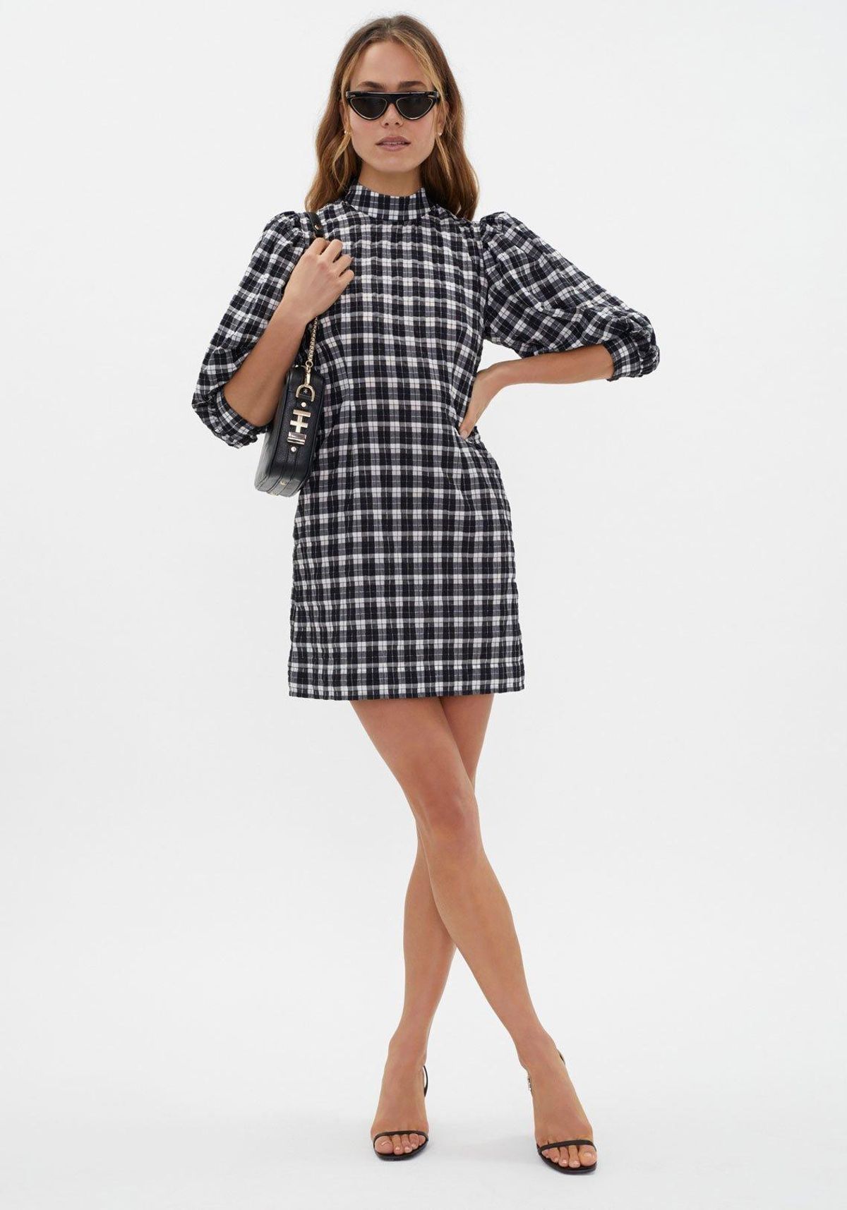 Ganni Seersucker Check Mini Dress Print Size 6 for rent on The Volte - main image