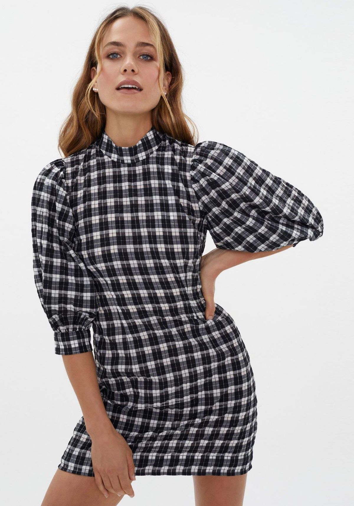 Ganni Seersucker Check Mini Dress Print Size 6 - Image 2