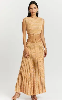 Christopher Esber Sleeveless Knit Tie Crop Top and Pleated Knit Tie Skirt Set Dune Marle Size 6 for rent on The Volte - image 2