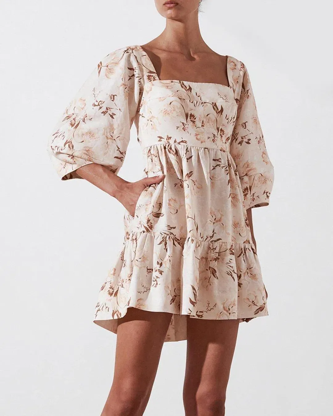 Shona Joy Roxanne Linen Open Back Mini Dress Floral Size 10 for rent on The Volte - main image
