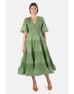 Zimmerman Pleated Balloon Sleeve Tiered Dress In Fern Size 2 / AU 12 for rent on The Volte - image 1