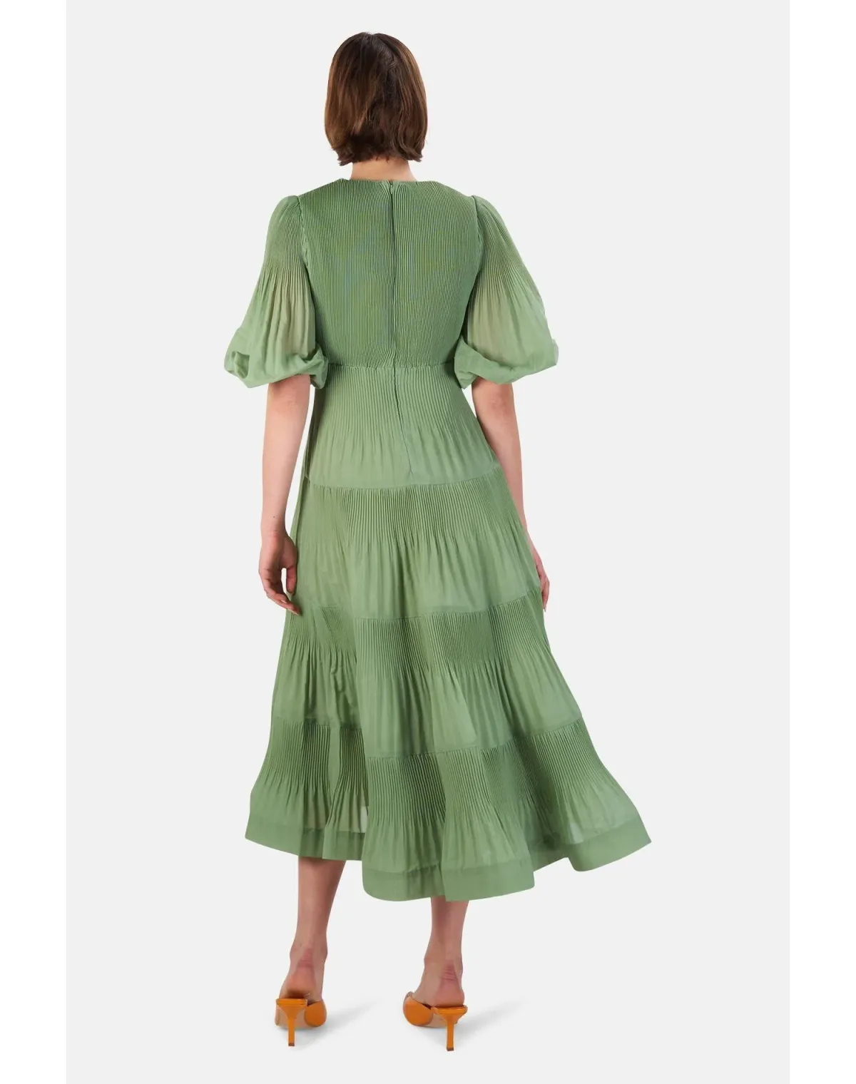 Zimmerman Pleated Balloon Sleeve Tiered Dress In Fern Size 2 / AU 12 - Image 2