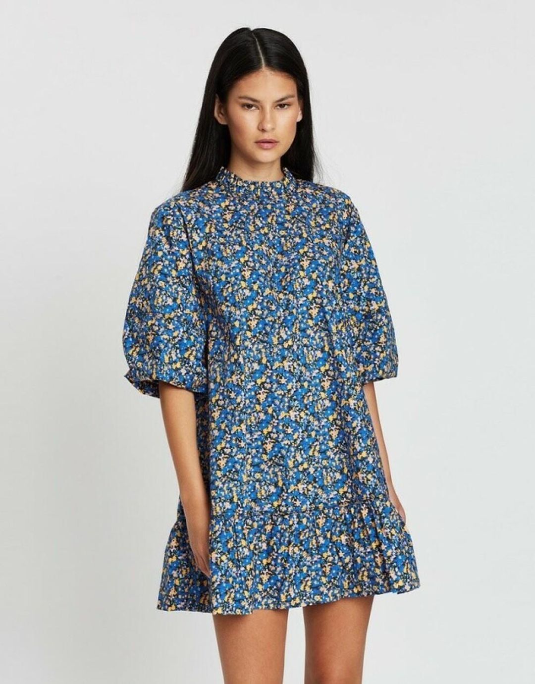 Camilla and Marc - Majella Mini Shirt Dress Floral Blue Size 6 for rent on The Volte - main image