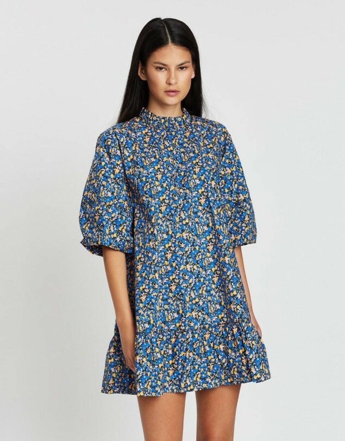 Camilla and Marc - Majella Mini Shirt Dress Floral Blue Size 6 for rent on The Volte - main image
