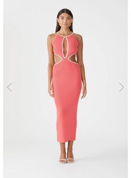 San Sloans ADRIAN RIB MIDI DRESS CORAL-WHITE Size 6 (6-8 fit) for rent on The Volte - image 3