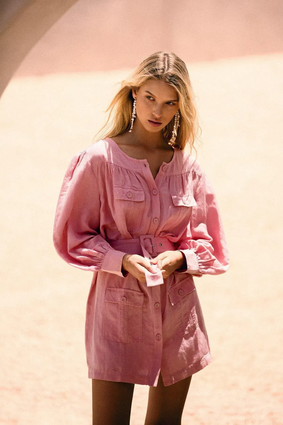 Steele Geneva Detailed Button Up Dress Pink Size L - Image 3