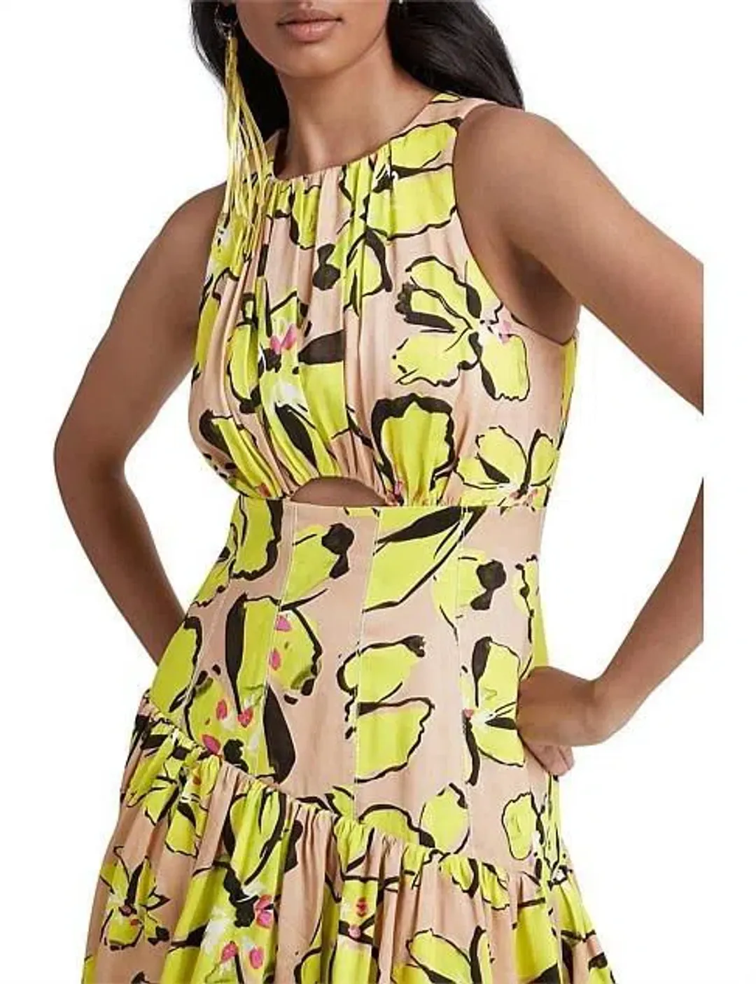 Aje Pelicano Citrus Bloom Racer Asymmetric Tiered Dress for rent on The Volte - main image