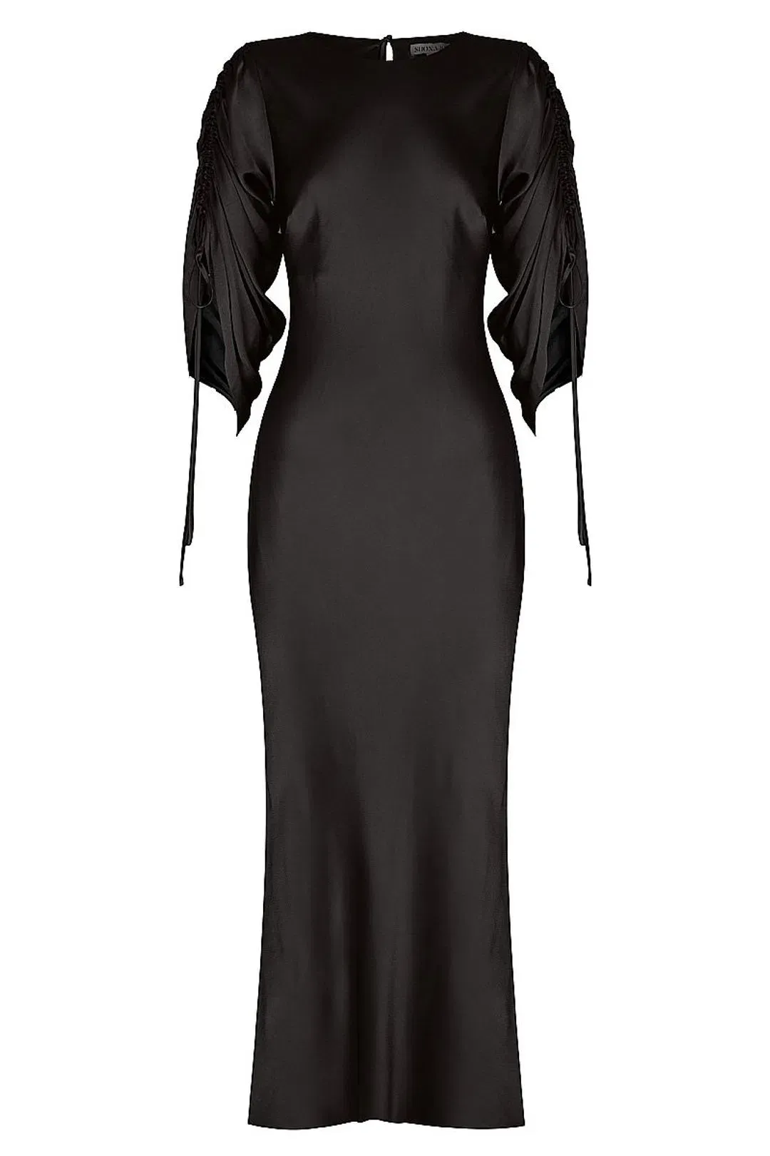 Shona Joy Wright Ruched Sleeve Midi Black Dress Size 8 for rent on The Volte - main image