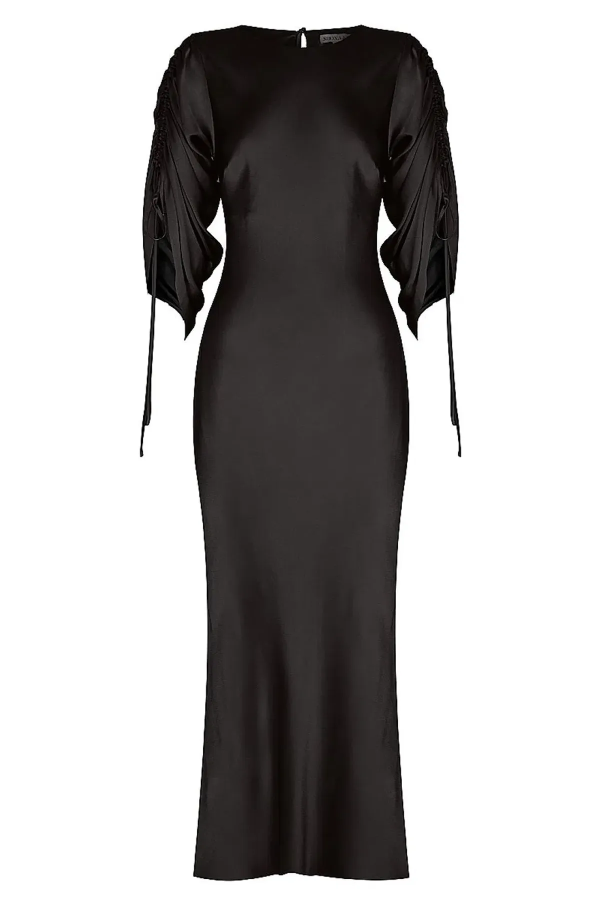 Shona Joy Wright Ruched Sleeve Midi Black Dress Size 8 - Image 4