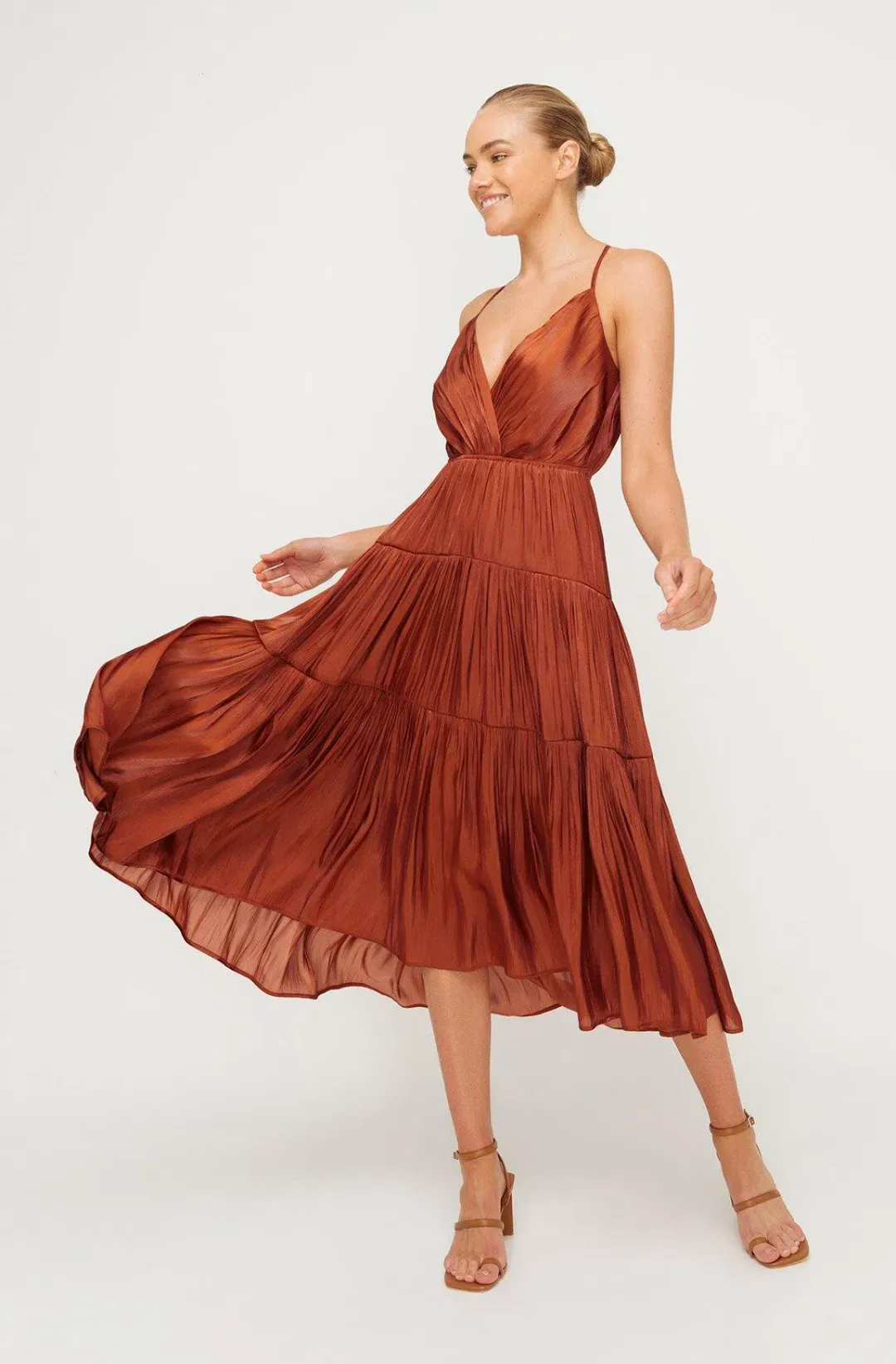 Sheike Womens Cascade Midi Dress Copper Size 16 for rent on The Volte - main image