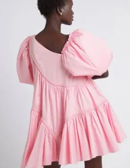 Casabianca Braided Asymmetric Puff Sleeve Mini Dress Pink Size 8 for rent on The Volte - image 3