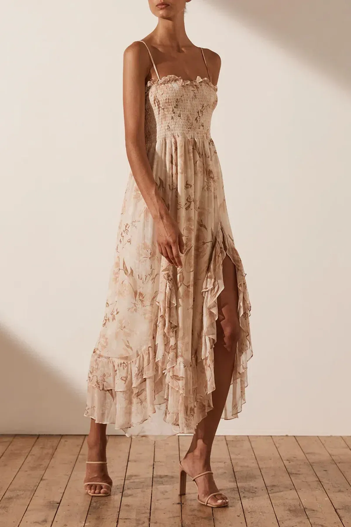 Shona Joy Shirred Midi Dress Print Size 8 - Image 2