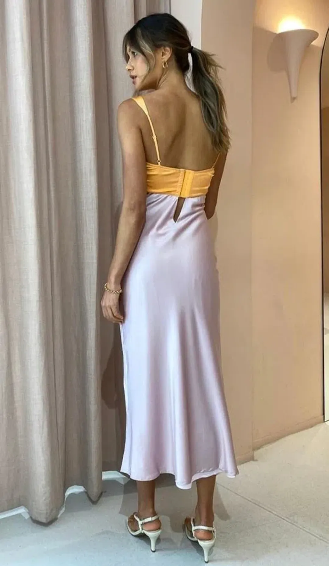 Hansen & Gretel Felicity Dress In Apricot/Lilac Size 6 for rent on The Volte - main image