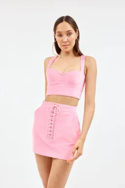 Alex Perry Rowan Cole Bra Top & Mini Skirt Set Glitter Pink Size 8 for rent on The Volte - image 1