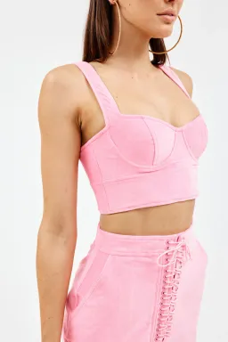 Alex Perry Rowan Cole Bra Top & Mini Skirt Set Glitter Pink Size 8 for rent on The Volte - image 2