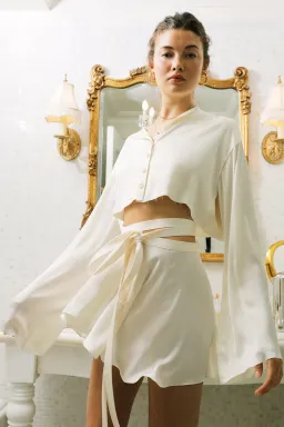 ORSEUND IRIS Ballerina Wrap Skirt & Drop Shoulder Top Set, Ivory for rent on The Volte - image 4