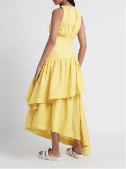 Aje Caliente Tiered Cut Out Midi Dress Yellow Size 12 for rent on The Volte - image 2