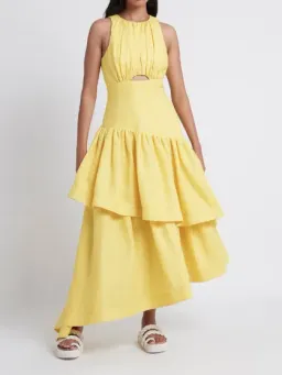 Aje Caliente Tiered Cut Out Midi Dress Yellow Size 12 for rent on The Volte - image 1