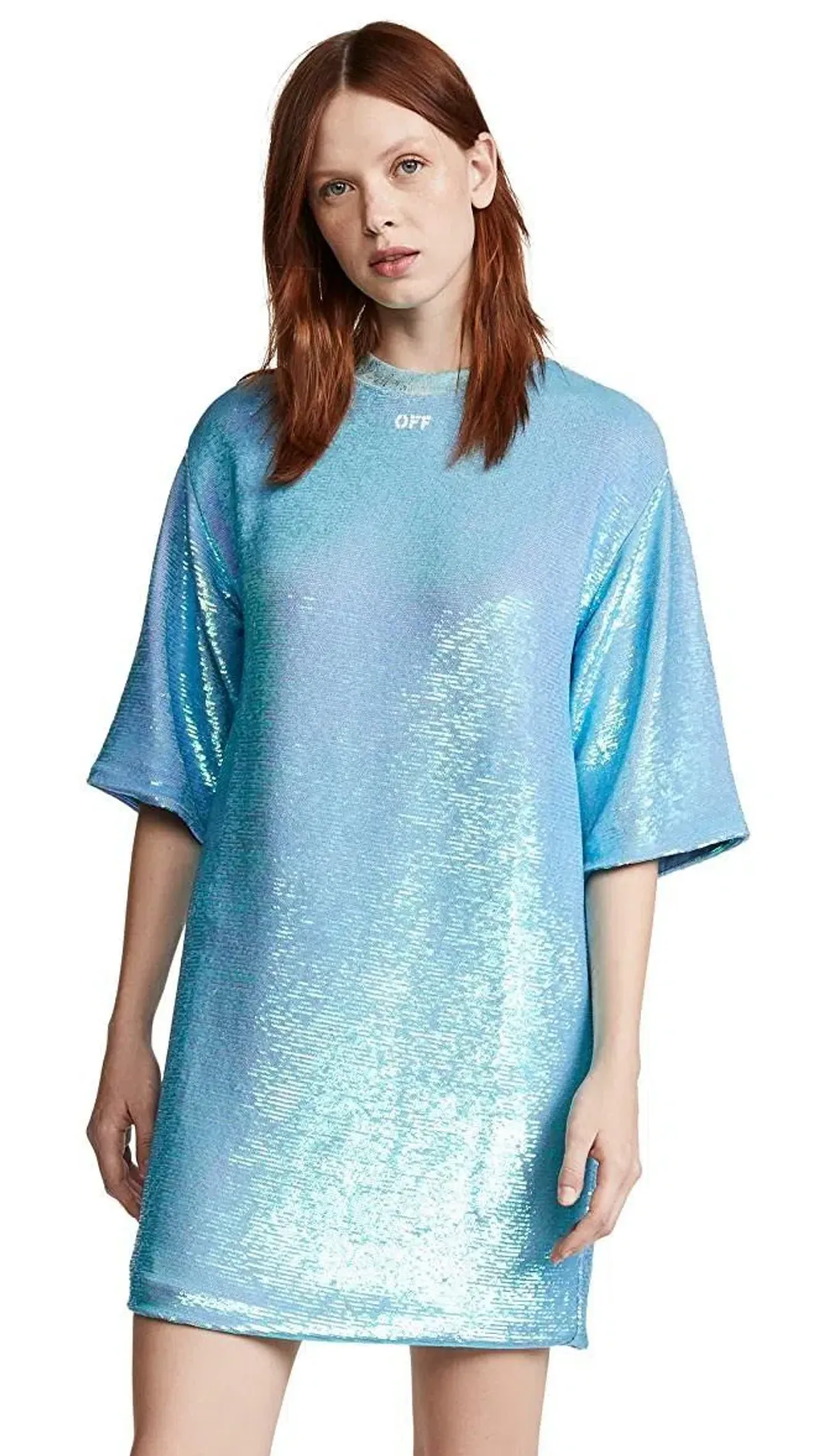 Off White Paillettes Sequin Mini Dress Blue Size 6 - Image 2