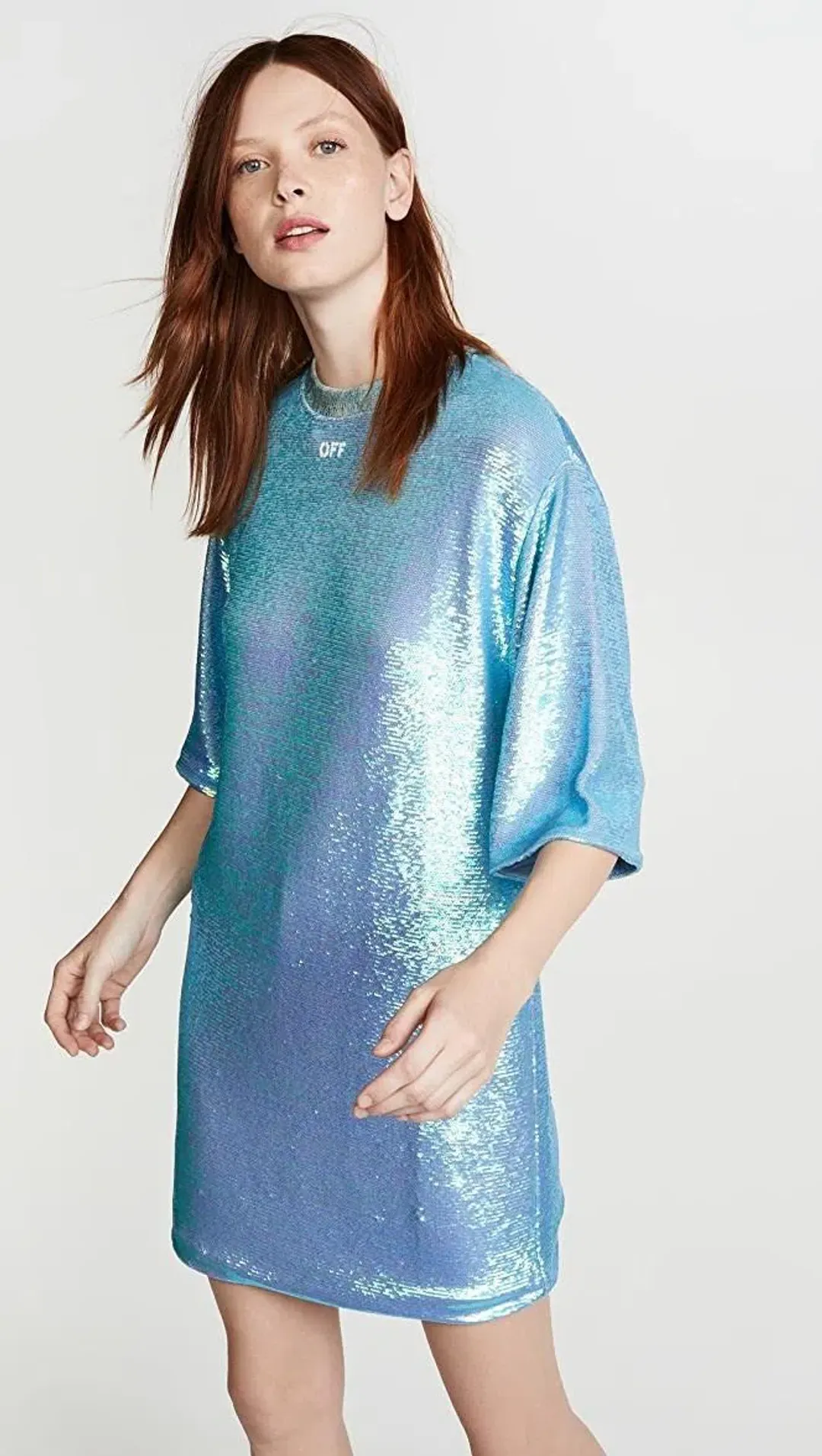 Off White Paillettes Sequin Mini Dress Blue Size 6 for rent on The Volte - main image