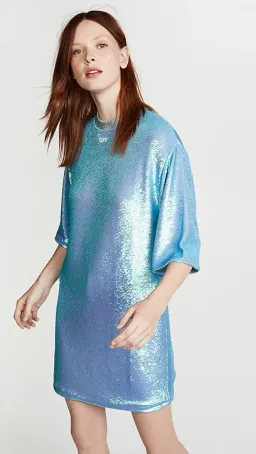 Off White Paillettes Sequin Mini Dress Blue Size 6 for rent on The Volte - image 3