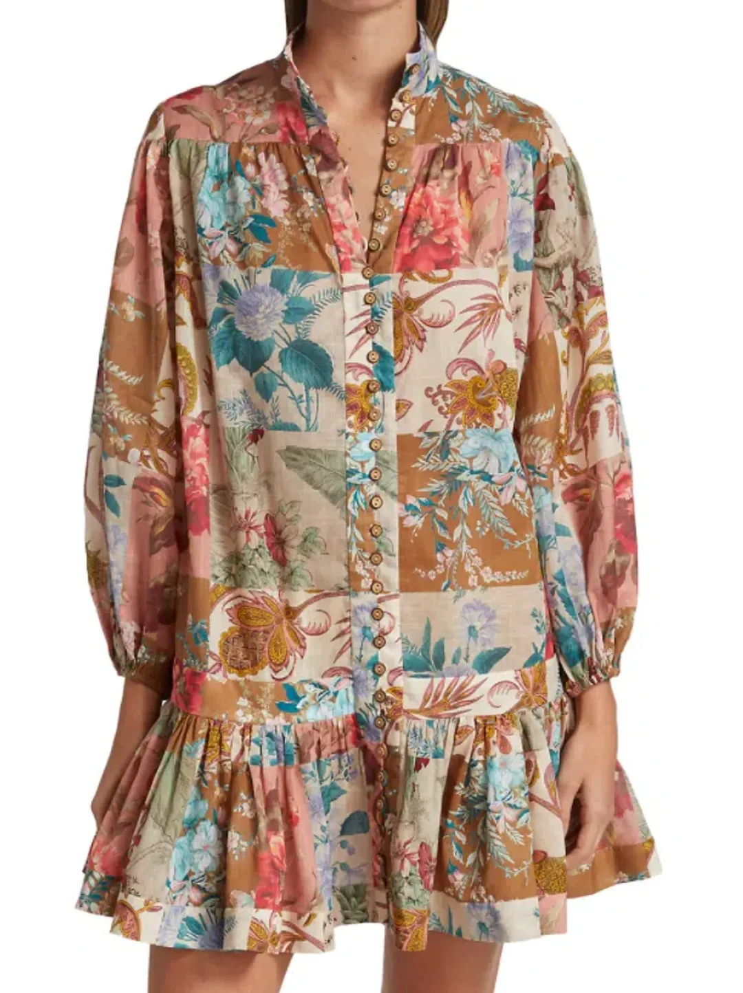 Zimmermann Cassia Drop Waist Mini Dress Print Size 8 for rent on The Volte - main image
